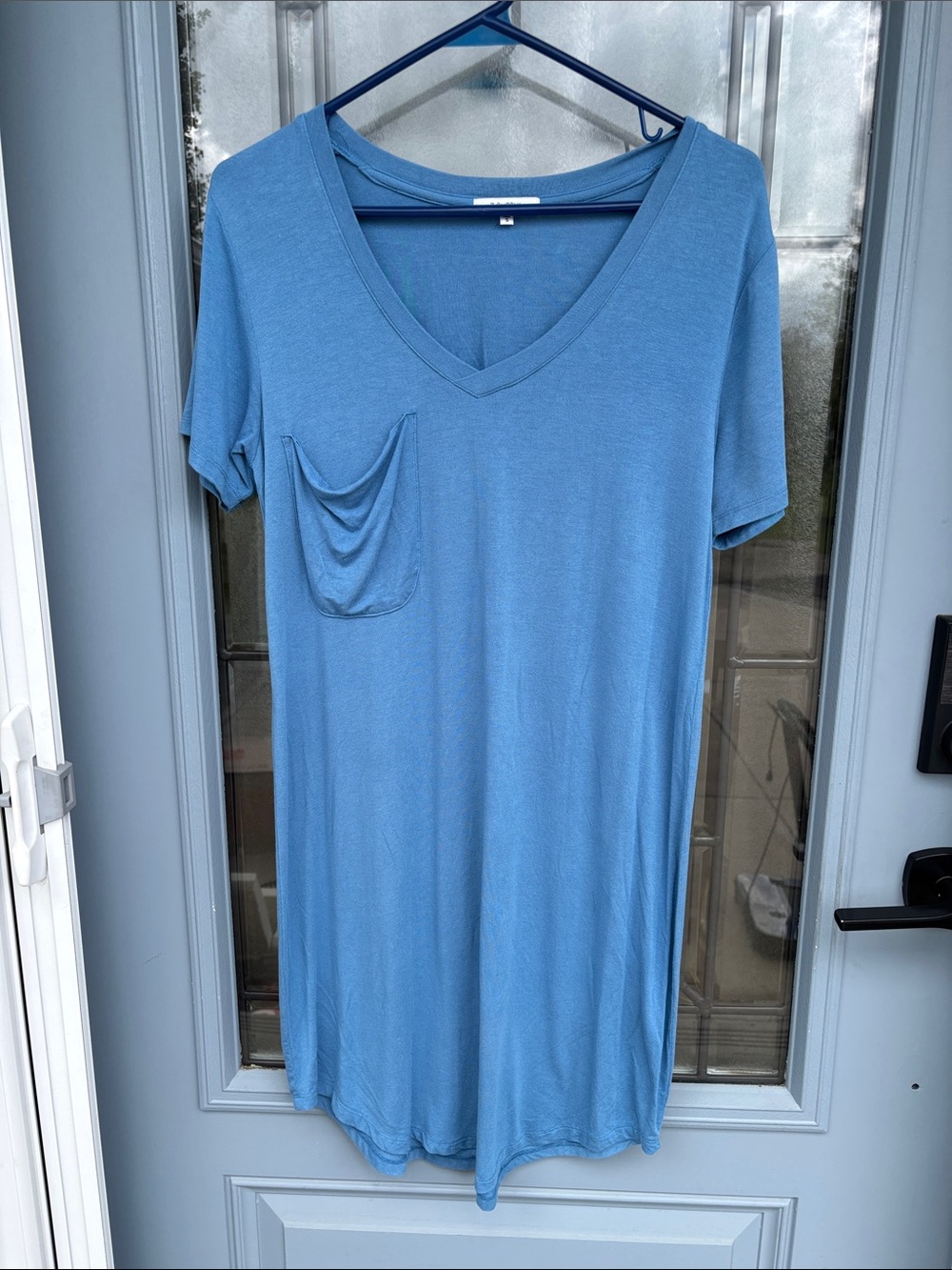 Z Supply Dusty Blue V-Neck Short Sleeve Pocket T-Shirt Dress